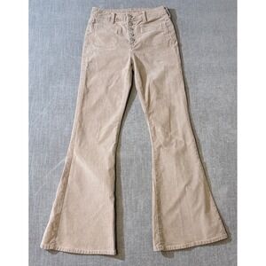American Eagle Womens Tan Corduroy Flare High Rise Button Fly Pants Size 6